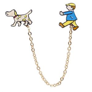 Cute Unique Designed Metal Boy Walking Dog Brooch Exquisite Children&#039;s Day Gift