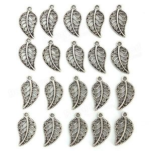 20Pcs Silver Tibet Bead Hollow Leaves Pendant Charm DIY