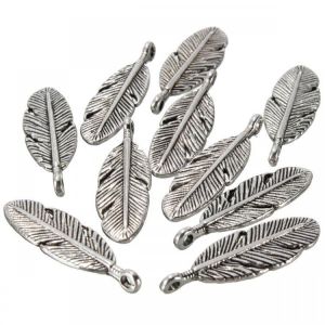 10Pcs Silver Metal Feather Necklace Pendant Charm DIY