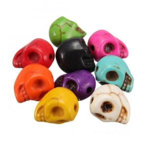 30pcs Charm Turquoise Gem Carved Skull Center Side Colorful Drilled Beads DIY Jewelry