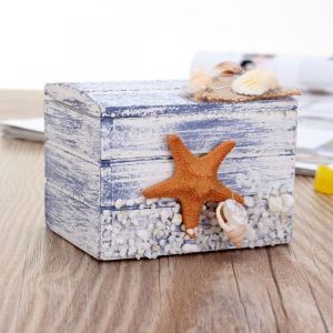 Sea Style Wooden Necklace Earrings Ring Jewelry Storage Box