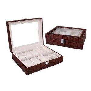 Luxury Watch Box Display Case Organizer Glass Top Jewelry Storage Present