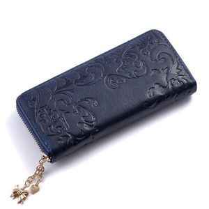 Vintage Flower Women Purse Medium-Long PU leather Zipper Wallet