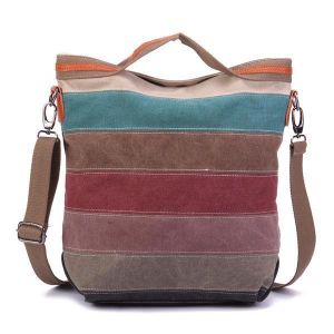 Canvas Contrast Color Striped Handbag Shoulder Bags Crossbody Bags For Women