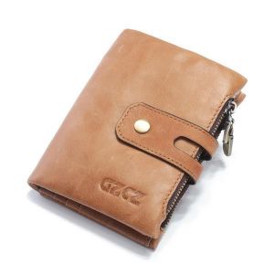 Men Women Retro Genuine Leather Tri-fold Wallet Card Holder Double Zipper Wallet