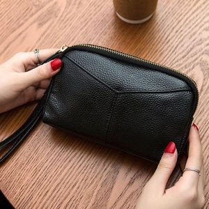 Women Genuine Cowhide 6.3 Inches Phone Clutch Wallet Keys Card Coin Holder 5 Colors