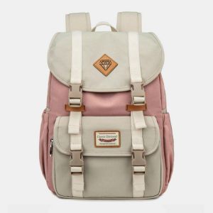 Women Large Capacity Canvas Multi-Color Casual Patchwork Backpack Daily Bag