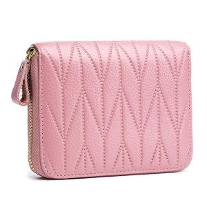 Women RFID Genuine Leather Multi-Slots Zipper Purses Card Holder