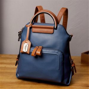 Women Faux Leather Pure Color Backpack Large Capacity Shoulder Bag