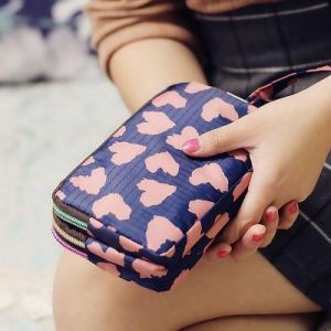 Waterproof Nylon Patchwork Three Zipper 5.5 inches Phone Bag Flower Bag Clutch Bag Ladies' Purse