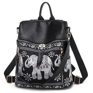 Women National Elephant Backpack PU Leather Shoulder Bag