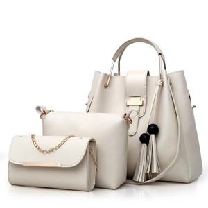 Women Faux Leather Three-piece Set Tassel Handbag Crossbody Bag Clutch Bag