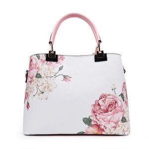 Women Floral PU Leather Capacity Tote Elegant Shoulder Bag Vintage Crossbody Bags