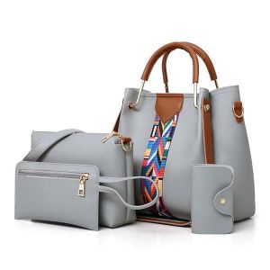 Women 4 Pcs Leisure Bucket Bag Handbag Crossbody Bag Shoulder Bag Clutch Bag Key Bag Women Purse