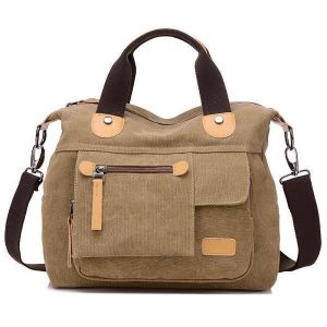 Women Canvas Casual Large Capacity Functional Multi Pocket Handbag Shoulder Bag Crossbody Bag