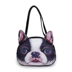 Women Cute Dog Head Shoulder Bags Casual 3D Animal Print Handbags Shopping Bags