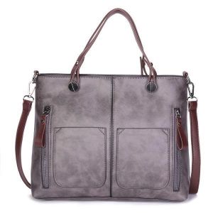 Women Retro Solid Tote Bag Dating Soft Leather Large Capacity Handbag Crossbody Bag