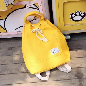 Women Canvas Multifunction Backpack String Large Capacity Waterproof Bucket Handbag