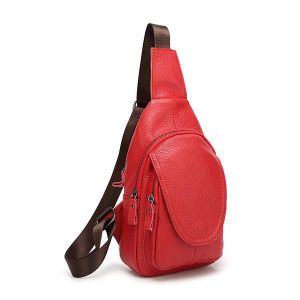 Men Women Genuine Leather Chest Bag Fashion Retro Casual Crossbody Bag with 3 Colors