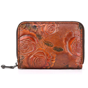 Brenice Women Vintage Casual Floral Genuine Leather Card Holder Coin Purse Wallet