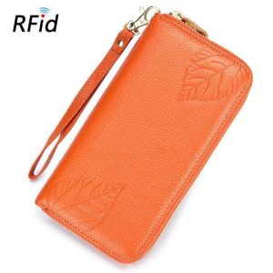 RFID Genuine Leather 6inch Phone Bag High Capacity Long Wallet Clutch Purse For Women
