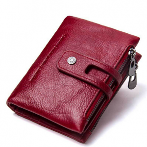 Men Genuine Leather Vintage Double Zipper Purse Wallet Multi-Card Holder