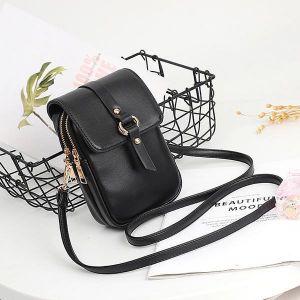 Women Faux Leather Mini Phone Bags Double Layer Crossbody Bags Shoulder Bag