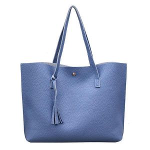 Women  Leisure Pure Color PU Tote Bag Handbag Simple Shoulder Bag