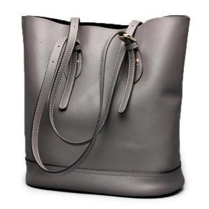 Ekphero Women Genuine Leather Handbag High End Tote Bag Bucket Bag