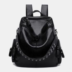 Women Vintage Multi-Pockets Wearable Breathable Backpack Exquisite Hardware Decor Detachable Shoulder Strap Shoulder Bag