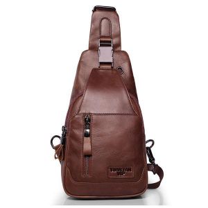 shopping תיקי גברים Ekphero&reg; Men Casual Genuine Leather Oil Wax Chest Bag Crossbody Bag