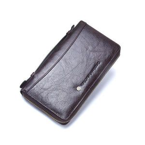 shopping תיקי גברים Men Genuine Leather Multifunction Purse Pen Holder Phone Holder Zipper Pocket Large Capacity Business Wallet