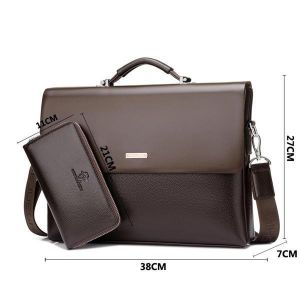 Men Waterproof Zipper Business Document Bag Laptop Briefcase with Shoulder Strap