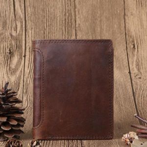 Men Genuine Leather Vintage Tri-fold Wallet 12 Card Slots Short Wallet Slim Wallet