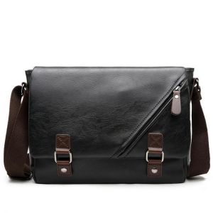 Men Black Messenger Bag PU Leather Business Shoulder Bag Casual Laptop Bag