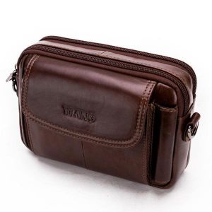 Vintage Genuine Leather Multi-funtion Phone Waist Bag Crossbody Bag For Men