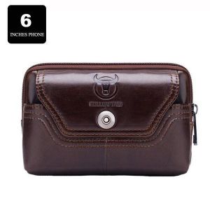 Bullcaptain&reg; Men Genuine Leather Belt Bag Vintage Phone Pouch Multi-function Fanny pack