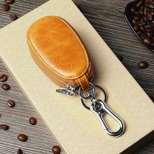Men Genuine Leather Double Zipper Car Key Case Key holder