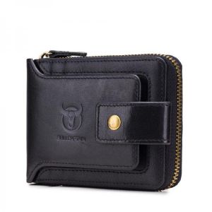 Bullcaptain RFID Antimagnetic Vintage Genuine Leather 11 Card Slots Coin Bag Zipper Wallet For Men