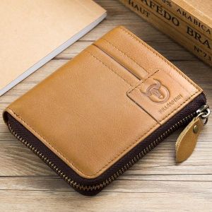 Bullcaptain Leather Wallet Vintage Zipper Card Holder for Men