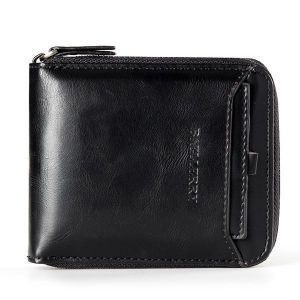 Baellerry Men Vintage PU Leather Short Zipper Card Holder Wallet For Men