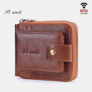 Men Genuine Leather RFID Blocking Wallet Vintage Organizer Zipper Wallet