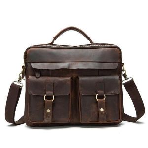 Genuine Leather Sling Briefcase Vintage Handbag Dual Use Messenger Bag For Men