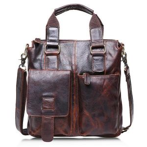 Ekphero&reg; Retro Mens Bag Fashion Business Handbag Durable Real Leather Shoulder Bag