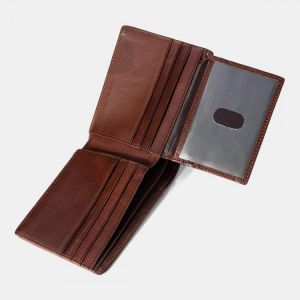 Men Genuine Leather Vintage Clamshell 2 Different Design Wallet