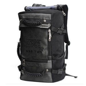 MRTWO Men Large Capacity Camping Multipurpose 16 Inch PU Nylon Oxford Backpacks