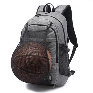 Men Canvas Multifunction Sport Bag Casual Rucksack 17" Basketball Backpack with USB Charging Port