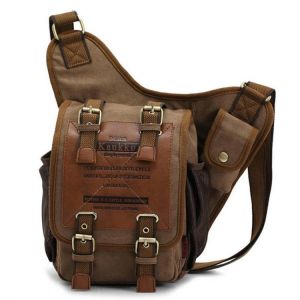 KAUKKO Men Retro Canvas Travel Shoulder Bags Messenger Bag