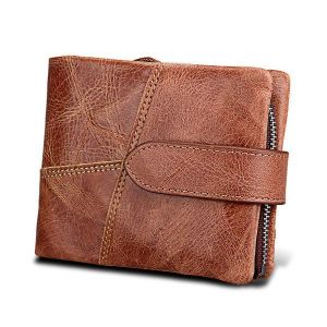 Men's RFID Blocking Secure Wallet Leather Short Trifold Wallet with Detachable Coin Bag