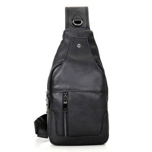 Men Genuine Leather Minimalist Vintage Crossbody Bag Leisure Business Chest Bag Weekend Bag